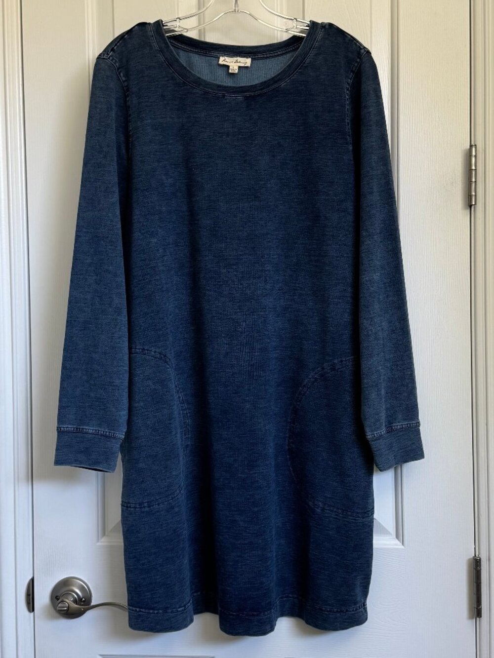 Jane and Delancey Faux Blue Denim Knit Long Sleeve Dress or Tunic Top Sz L